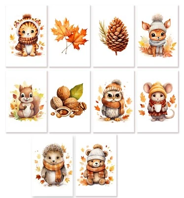 10 tarjetas de notas surtidas para todas las ocasiones tarjetas de felicitación en blanco hojas de animales de otoño Foto 1 de 3