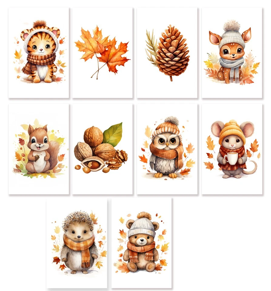 10 tarjetas de notas surtidas para todas las ocasiones tarjetas de felicitación en blanco hojas de animales de otoño Foto 1 de 3