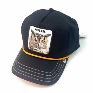 Wise Ass Owl Rope Snapback Hat Black Baseball Goorin Bros The Farm NEW Authentic