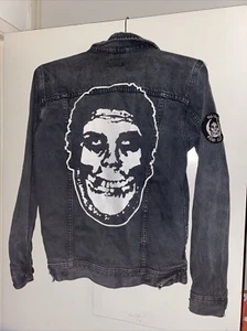 Obey Misfits Fiend Club Black Denim Jean Jacket Trucker Type 3 XS biker Patch - Picture 1 of 8