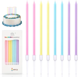 Birthday Cake Candles, 16Pcs Tall Pastel Cake Candles, Long Birthday Candles, Th - Picture 1 of 12