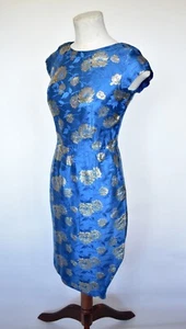 Chinese dress Cheongsam qipao vintage blue gold size 8 60's - Picture 1 of 11