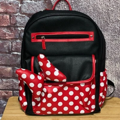 Mochila Bolsa Pañales Disney Baby Minnie Mouse Negra con Lunares Rojos Blancos y Lazo Foto 1 de 4