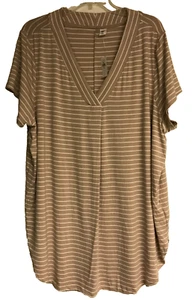 Old Navy 2XL NWT Tunic Pullover White Tan Stripe Short Sleeve Center Pleat - Picture 1 of 9