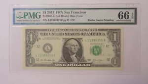 2013 $1 San Francisco FRN 3001-L RADAR NOTE SERIAL # 11388311 PMG 66 EPQ - Picture 1 of 4