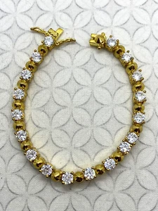 nOir Jewelry Rounded Mini Punk Bracelet Gold Tone Clear Crystal - Picture 1 of 17