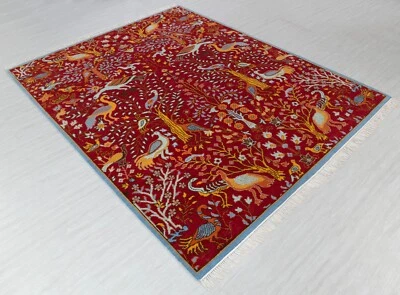 8X10 Red Hand-Knotted Bird Pattern Oushak Wool RugI  FREE SHIPPINGI 2479 - Image 1 of 4
