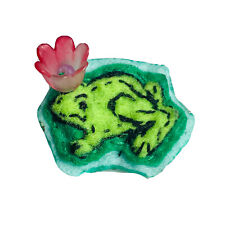 Hand sewn felt lapel pin Frog Prince with Flower Crown embriodered cute small