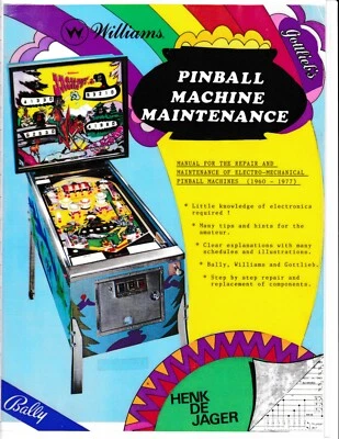 MANUAL DE MANTENIMIENTO DE LA MÁQUINA DE PINBALL GOTTLIEB/BALLY/WILLIAMS - ¡NUEVO! Foto 1 de 2
