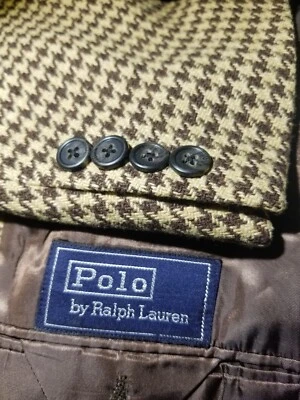 Vtg 42L Polo Ralph Lauren Jumbo Houndstooth Tweed Brown Blazer Sport Coat Jacket - Image 1 of 4