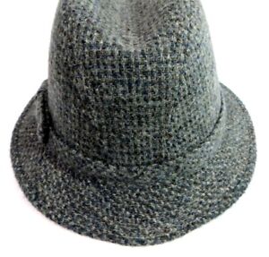 Vintage Trilby Hat Size S Graph Plaid In Gray Blue  