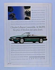 1994 Chrysler Lebaron Convertible Vintage Original Print Ad 8.5 x 11" - Picture 1 of 5