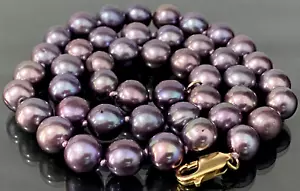 Black Cultured Pearl Single-Strand Necklace W/ 10K Yellow Gold Clasp 45cm Long - Picture 1 of 4