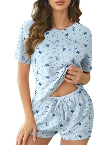 Cotton Pajamas for Women Set Short Sleeve Sleepwear Shorts 2 Piece Lounge Set... - Picture 1 of 7
