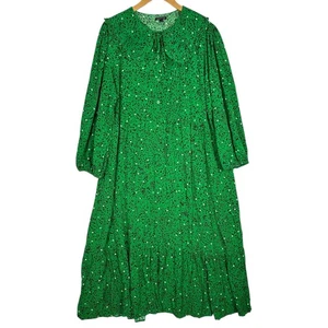 Who What Wear Dress Womens 2XL Green Black White Maxi Ruffle Collar Long Sleeve - Picture 1 of 15