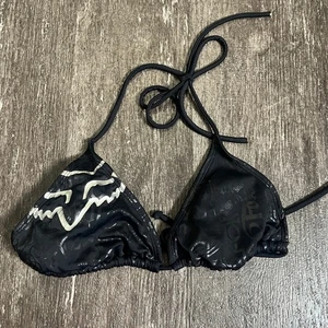 Fox Racing Bikini Top Women's Size L Triangle Black Logo Swimwear - Picture 1 of 6