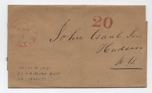 c1850 Valatie NY red CDS stampless cover fett 20 rate handstamp [6986.546] - Bild 1 von 3