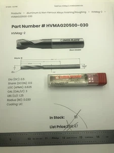 NEW 1/2X"5/8"X3" OAL DATA FLUTE CARBIDE END MILL, CNC MILLING HVMAG20500-030 - Picture 1 of 3