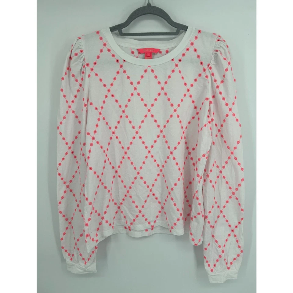 Lilly Pulitzer Jansen Ojales Manga Larga Prosecco Rosa Gran Tamaño Diamante Tejido L Foto 1 de 4