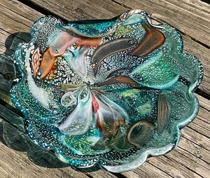 Murano Ashtray Dish Dino Martens Art Glass Italy Tutti Frutti Bowl 8.5” Round - Picture 1 of 9