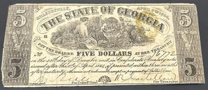 Confederate State of Georgia $5 Note Milledgeville, April 6th, 1864 Civil War - Picture 1 of 6