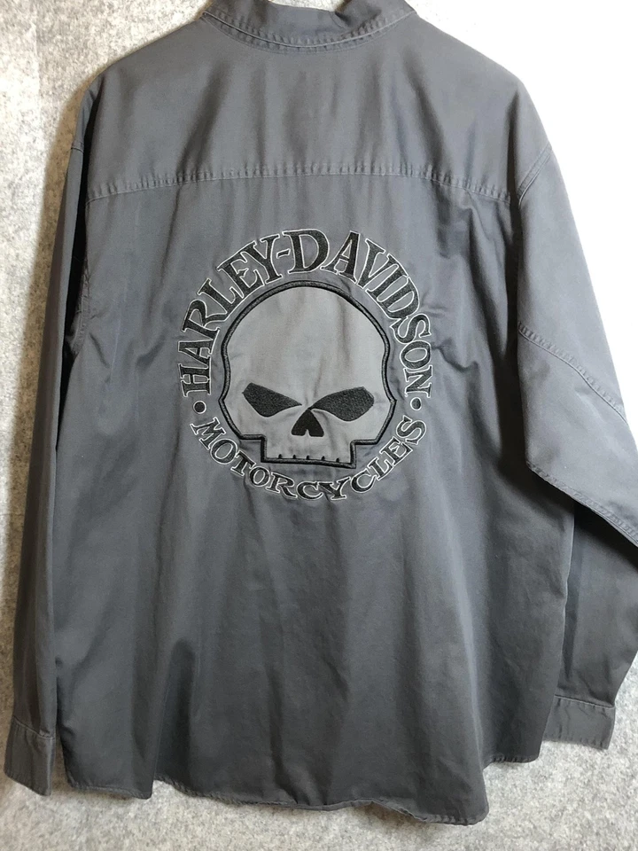 Harley-Davidson Shirt Mens 2XL Gray Long Sleeve Willie G Skull Embroidered - Image 1 of 4