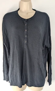 Camiseta Henley OFFLINE Aerie para mujer de gran tamaño tejida gofre negra pequeña Y2K - Imagen 1 de 9