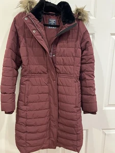 Vintage Abercrombie & Fitch Long Down Parka Puffer Coat Hood Faux Fur Medium - Bild 1 von 8