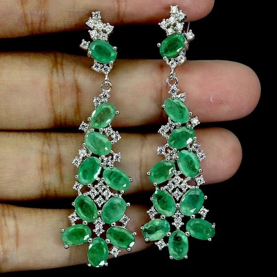 Pendientes de plata esterlina Black Friday esmeralda ovalada 6x4 mm joyería gema natural Foto 1 de 4