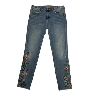 Driftwood Jeans Women 30 Classic Fit Jackie Floral Embroidered Denim Boho Fringe - Picture 1 of 11