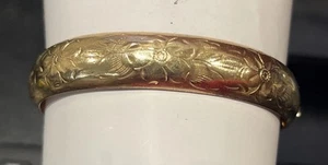 Antique Marathon 14k Gold Filled Bangle Bracelet 1/2" Etched Flowers 19.4 Grams - Picture 1 of 10