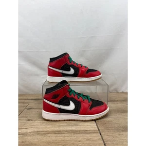 Nike Air Jordan 1 Mid Red Black White High Top Sneakers 6.5 Youth 8 Women's - Picture 1 of 10
