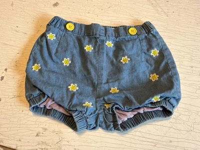 Toddler Girl's MINI BODEN Size 2-3 Blue Floral Chambray Shorties - Image 1 of 2