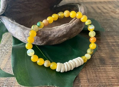 Armband aus Achat & Kokos - NEU - Schmuck - elastisches Armband - Perlen 6mm!! - Bild 1 von 3