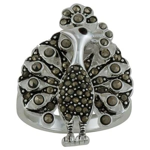 Sterling Silver Marcasite Peacock Ring  Size 8 - Picture 1 of 1