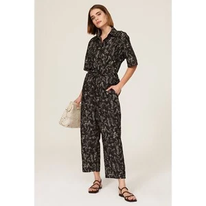 Thakoon Printed Utility Wide Leg Short Sleeve Collared Silk Jumpsuit Size Large - Picture 1 of 14