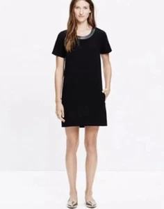 Madewell black minimalist midi dress, leather trim, lagenlook, size XXS - Picture 1 of 8