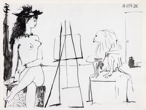 PABLO PICASSO 1954 Human Comedie Print "Artist Baboon & Nude Model" FRAMED COA - Picture 1 of 2