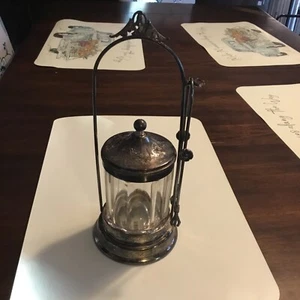 Antique Castor Pickle Jar 7" TONGS Flowers, Claws, Jar And Holder - Picture 1 of 13