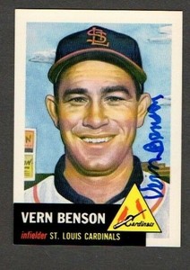 Vern Benson 1953 Topps Archives authentic autographed card Cardinals