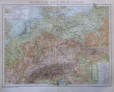 Physikalische Karte von Deutschland - Alte Landkarte 1892 Karte Antik Old Map