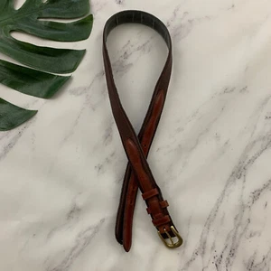 Womens Vintage Unbranded Leather Belt Size S Brown Double Layered Brass Buckle - Picture 1 of 5
