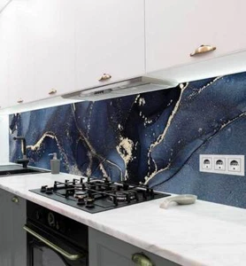 Küchenrückwand selbstklebend Marmor dunkelblau gold Spritzschutz Folie - Bild 1 von 7
