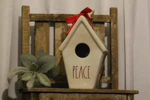 Rae Dunn White Slant Roof Tapered PEACE Birdhouse Artisan Collection Magenta - Picture 1 of 5