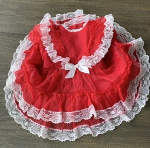 Vintage Sheer Party Dress Red Ruffles Pageant 24 Months Toddler - Picture 1 of 12