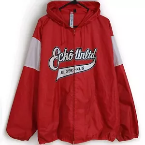 Vintage Y2K ECKO UNLTD 72 Mens Red Windcheater Hoodie Zip Jacket - Size Large - Picture 1 of 6