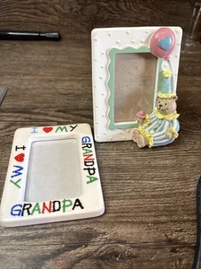 Vintage Ceramic Frames 4.5 X3 Srt Of 2 Grandpa And Bear - Picture 1 of 5