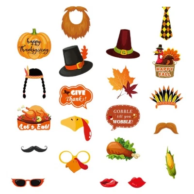  21pcs Thanksgiving Party Hand-held Photo Props DIY Paper Taking Props Fall - Image 1 of 4