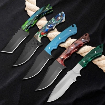 5 PCS Handmade Carbon Steel Custom Resin Hunting Skinner Knife W/Sheath M5 - Image 1 of 4
