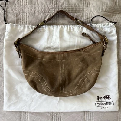 Vintage Y2K Rare Coach Suede Crescent Hobo Handbag Brown Leather Shoulder Bag - Image 1 of 4